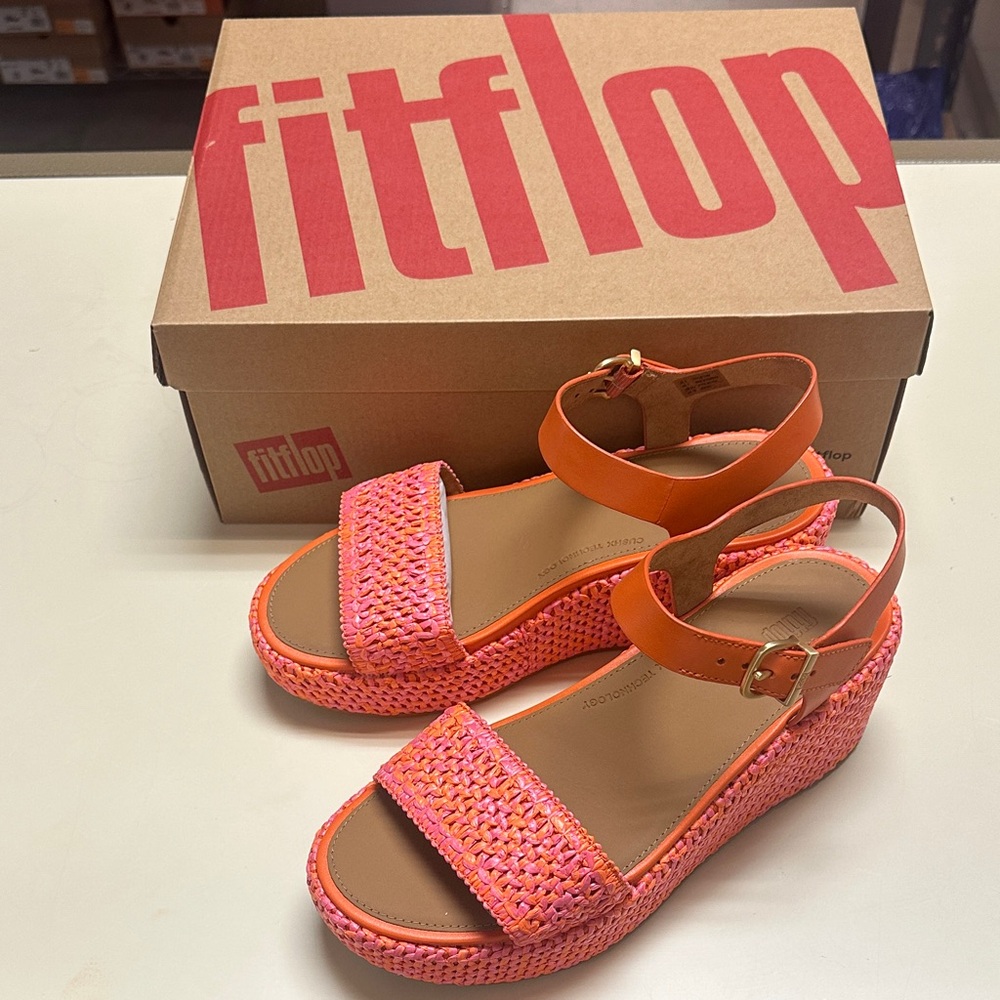 Fitflop Women's Orange and Pink Woven Platform Sandals - Picture 2 of 13